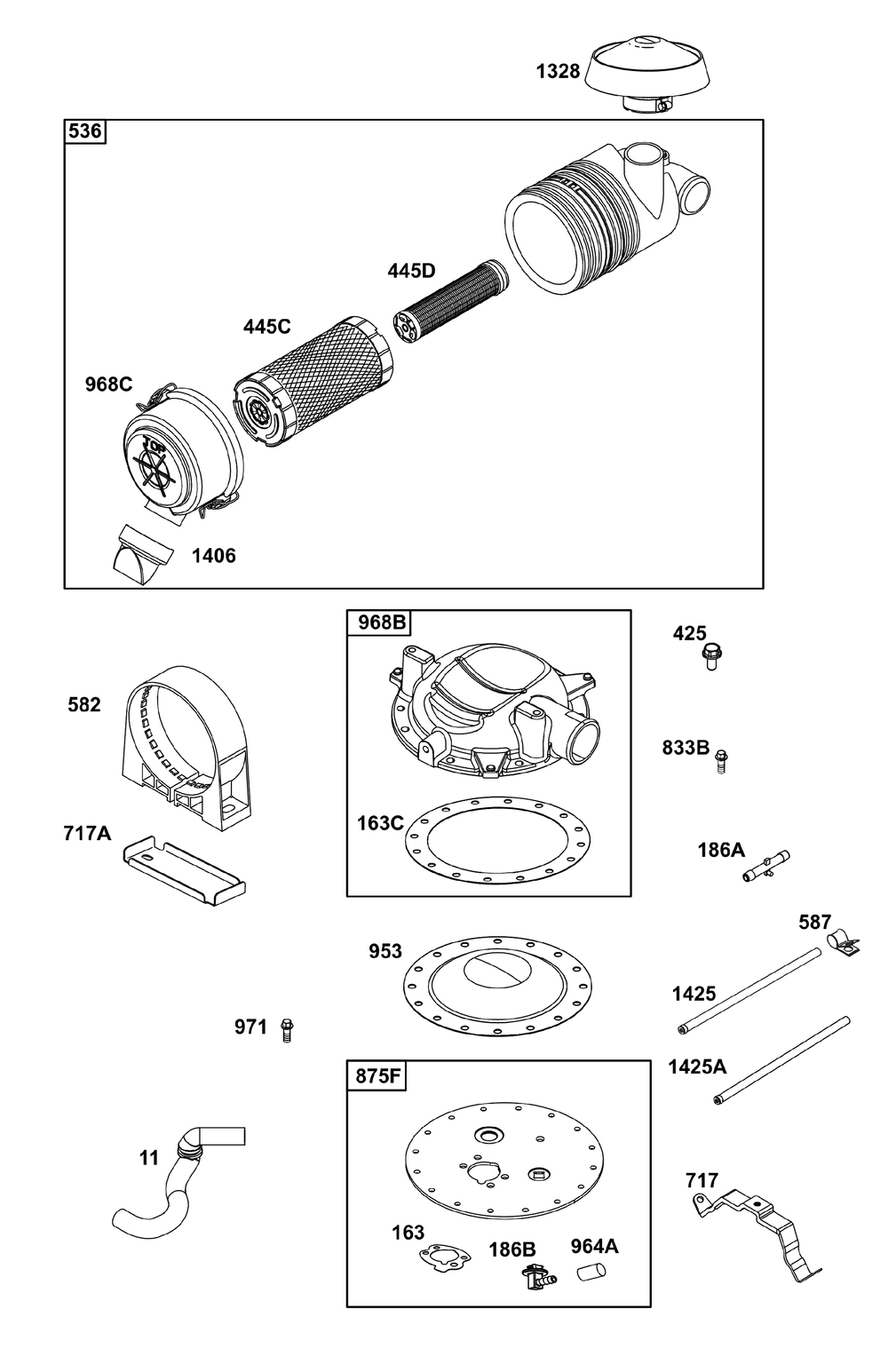 Air Cleaner Group Diagram and Parts List for 356447-0613-B5 200000 - 399999 Briggs and Stratton Engine